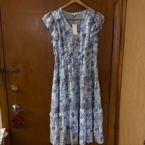 Moon River Light Blue Floral Midi Dress